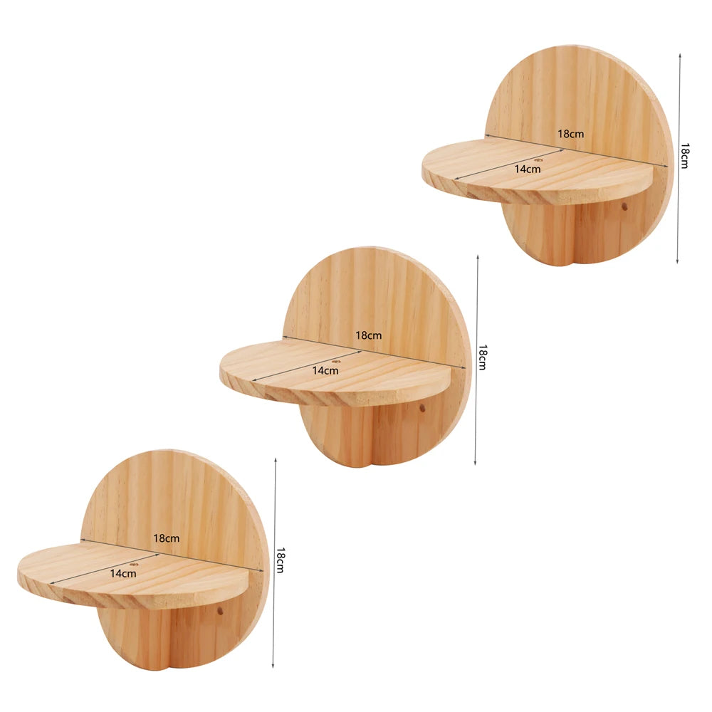 3 plateformes rondes murales pour chat en bois de pin