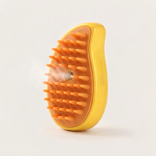 Brosse vapeur 3 en 1 jaune pour chat et chien, picots souples en silicone
